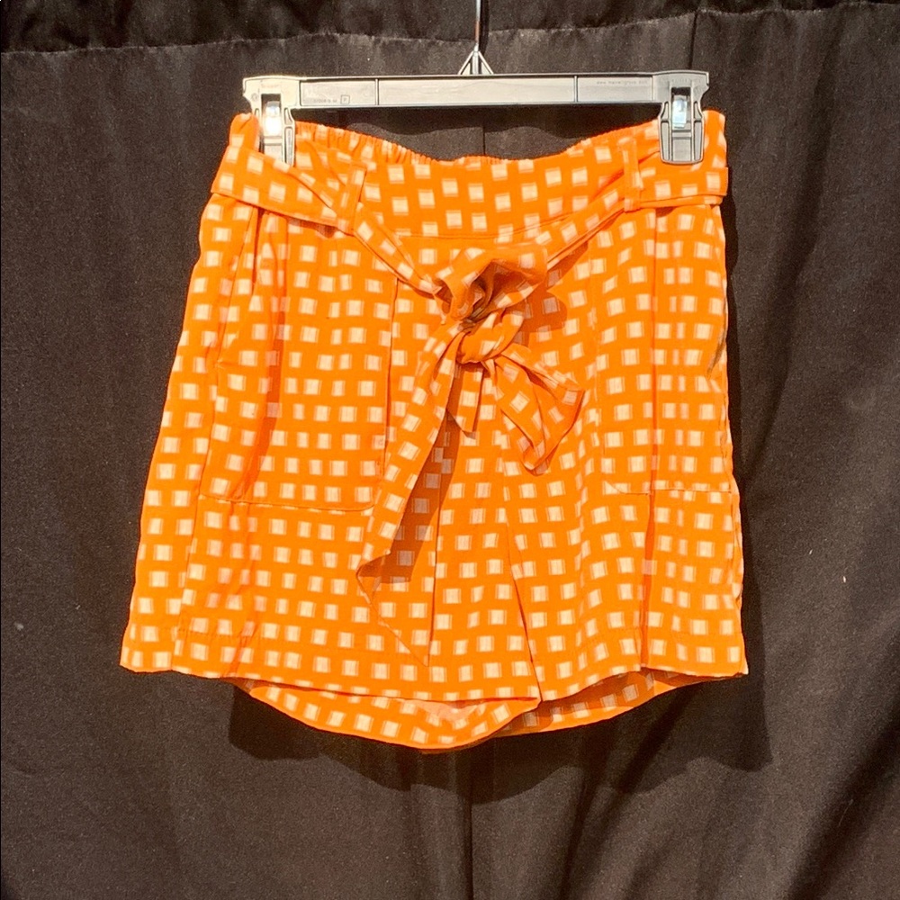 Orange Checkered Skirt with Bow Tie